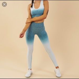 Gymshark Ombré Teal leggings and bra SET! Sz Small